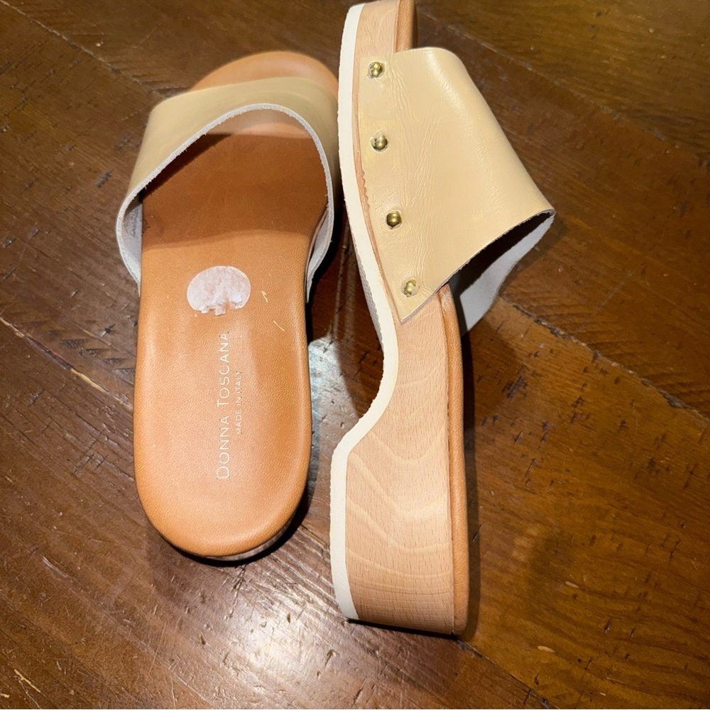 Donna Toscana Tan Slides/Heel leather upper size 7.5 made in Italy - Picture 6 of 12
